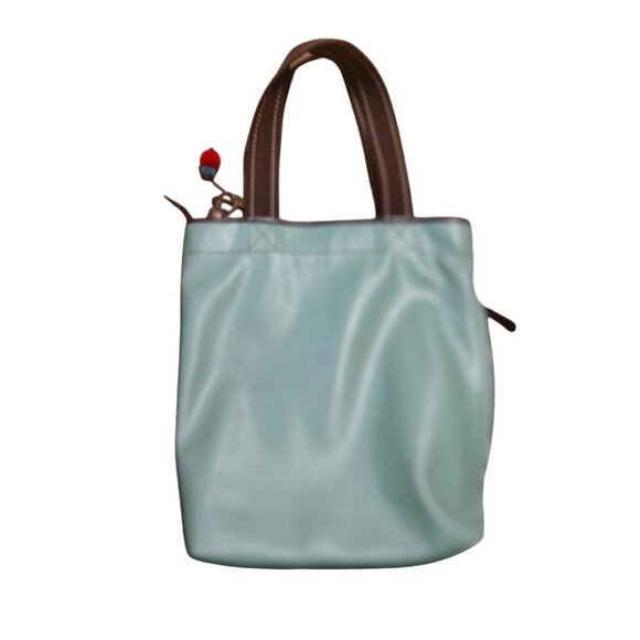 Chala Llama Tote Bag With Polka Dot Lining Vegan Leather Aqua & Brown Womens Han - Picture 3 of 8